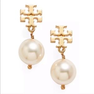 Tory Burch gold & white pearl drop earrings